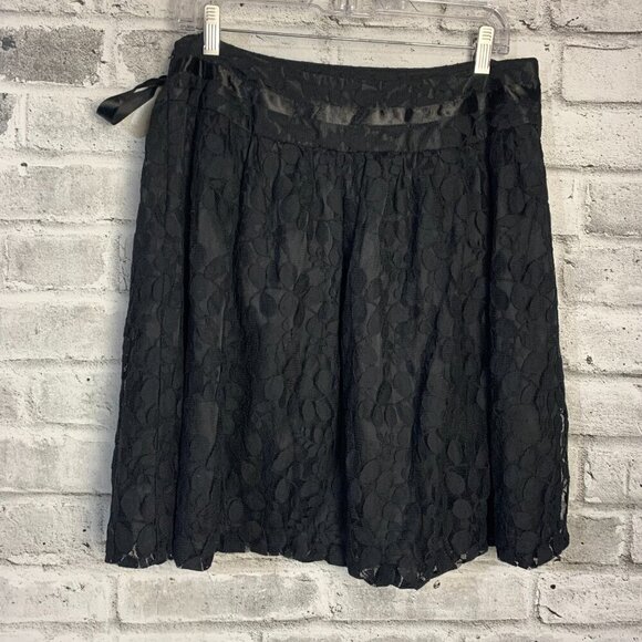 Peter Nygard Sheer Black Lace A-Line Lined Skirt - Picture 5 of 11